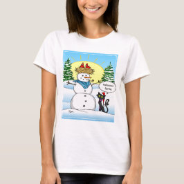 Camiseta Gato preto do boneco de neve gelado engraçado do