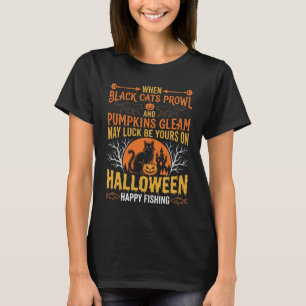 Camiseta Gato Preto do Dia das Bruxas Abóbora Feliz Desenho