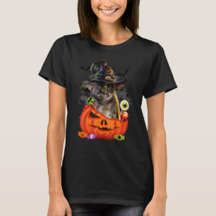 Camiseta Gato Preto do Dia das Bruxas Chapéu de Bruxa Abóbo