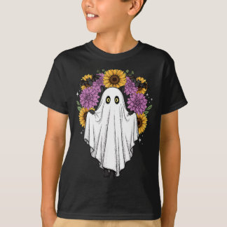 Camiseta Gato Preto do Halloween Fantasma Morcego Floral Fo