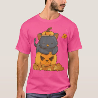 Camiseta Gato Preto Do Halloween Na Pedra De Abóbora