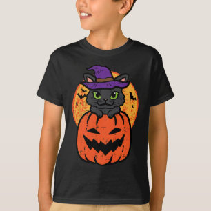 Camiseta Gato Preto Do Halloween Sobre O Sumo De Abóbora Me