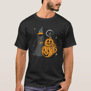 Camiseta Gato Preto E Abóbora Cuja Face De Halloween É Tren