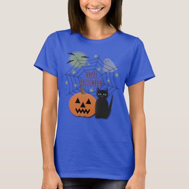 Camiseta Gato Preto e Abóbora Não Assustam Halloween (Frente)