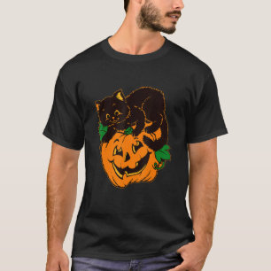 Camiseta Gato Preto E Abóbora Vintage De Halloween