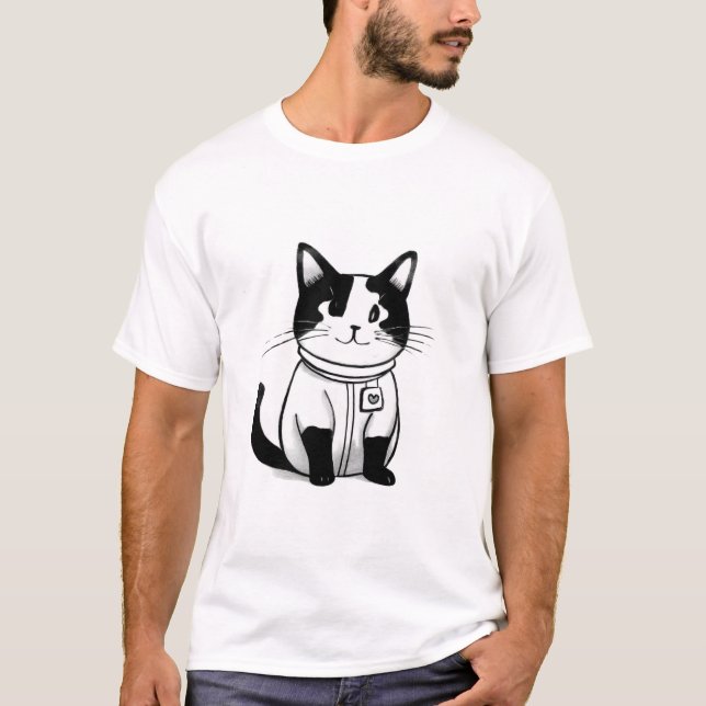 Camiseta gato preto e branco (Frente)