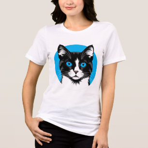 Camiseta Gato Preto e Branco com Olhos Azuis