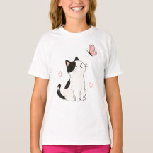 Gato Preto e Branco Fofo com Borboleta Rosa