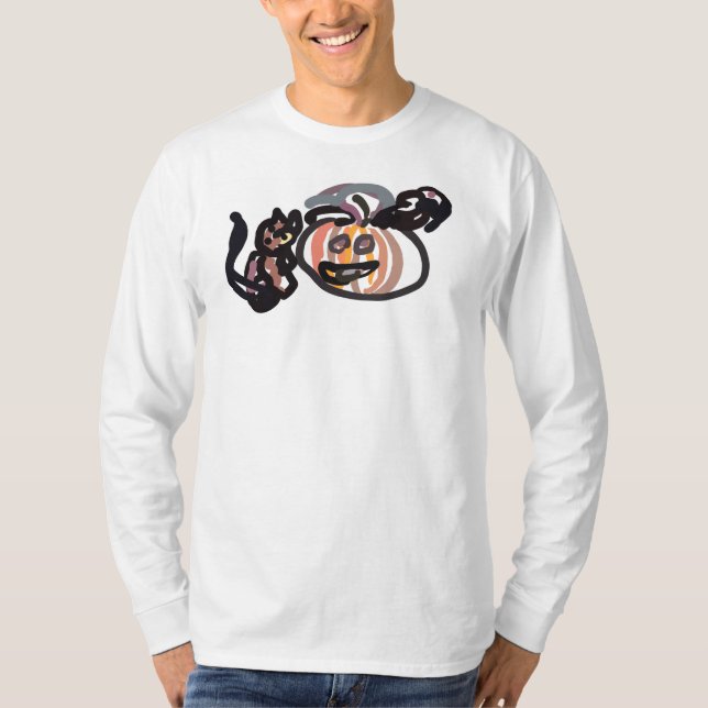 Camiseta Gato preto e corvo de Halloween (Frente)