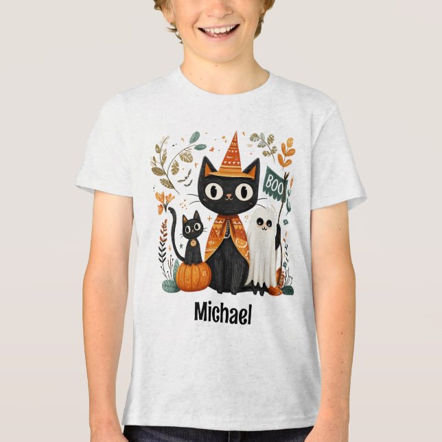 Camiseta Gato Preto e Fantasma Personalizado (Frente)