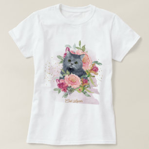 Camiseta Gato Preto e Flores Pet Lover