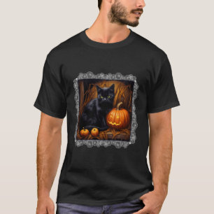 Camiseta Gato Preto E Jack O Lanterna Cute Do Halloween