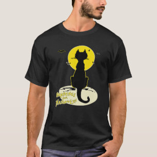 Camiseta Gato Preto e Morcegos no Céu-Luar Samhain