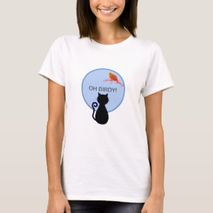 Camiseta Gato Preto e Pássaro Vermelho