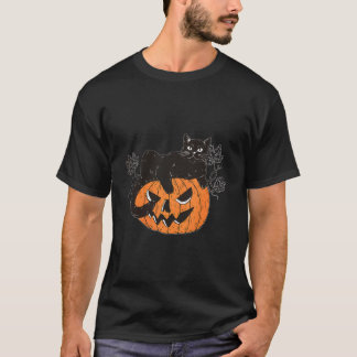 Camiseta Gato Preto em Abóbora para Halloween de Gato