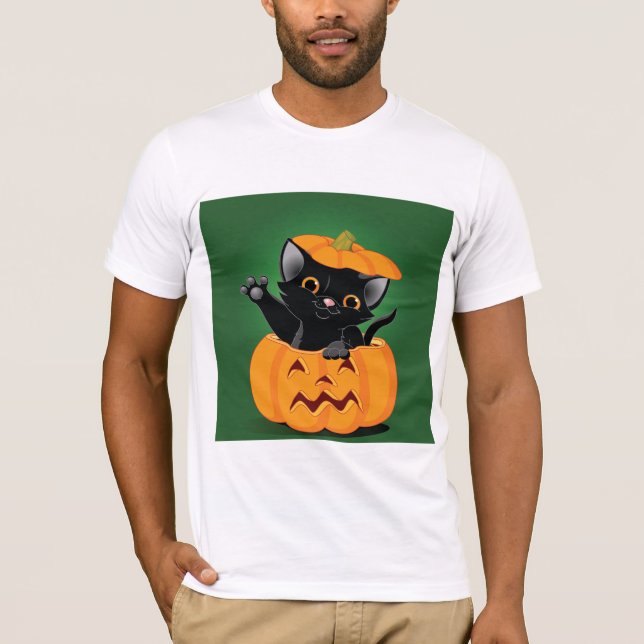 Camiseta Gato Preto Em Camisa-De-Ombro (Frente)