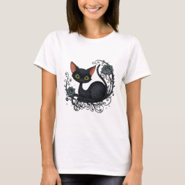 Camiseta Gato Preto em um Berço de Flores