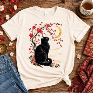 Camiseta Gato Preto em um Jardim Japonês da Lua