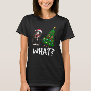 Camiseta Gato Preto Empurrando Árvore De Natal Sobre Gato