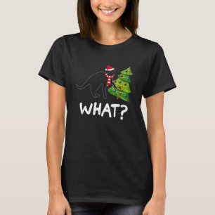 Camiseta Gato Preto Empurrando Árvore de Natal Sobre Gato O
