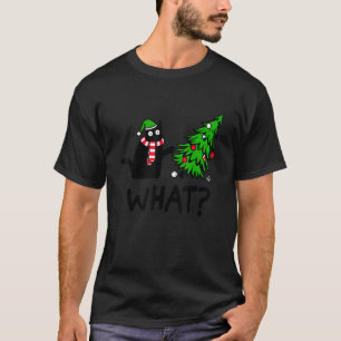 Camiseta Gato Preto Empurrando Árvore De Natal Sobre Gato O