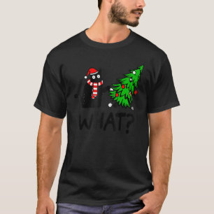 Camiseta Gato Preto Empurrando Árvore De Natal Sobre Gato Q