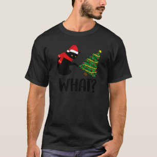 Camiseta Gato Preto Empurrando Árvore De Natal Sobre Gato Q