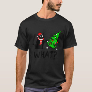 Camiseta Gato Preto Empurrando Árvore de Natal Sobre o Gato
