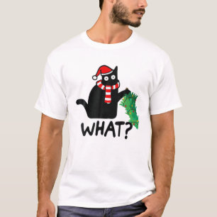 Camiseta Gato Preto Empurrando Árvore De Natal Sobre Papai