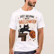 Gato Preto Engraçado Derrubando Abóbora de Hallowe