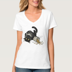 Camiseta Gato Preto Engraçado Derrubou Macarrão Ramen
