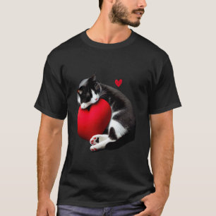 Camiseta Gato Preto Engraçado Dia dos Namorados Coração Gat