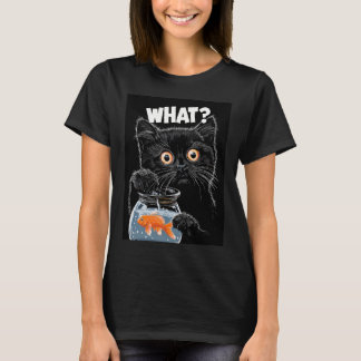 Camiseta Gato Preto Engraçado e Peixe Dourado