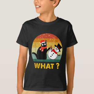 Camiseta Gato Preto Engraçado Empurrando Boneco de Neve Nat