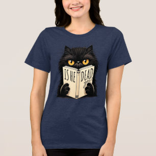 Camiseta Gato Preto Engraçado Lendo Design Amante de Livros