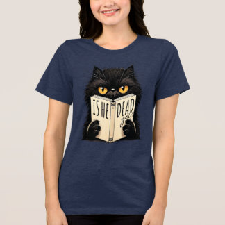 Camiseta Gato Preto Engraçado Lendo Design Amante de Livros