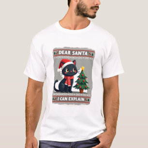 Camiseta Gato Preto Engraçado Natal Querido Papai Noel, Pos
