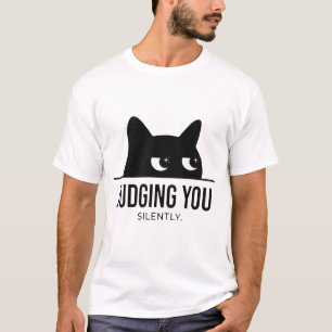 Camiseta Gato Preto Engraçado Olhar Silenciosamente Design