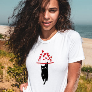 Camiseta Gato Preto Engraçado Passando o Dia dos Namorados