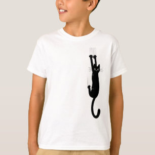 Camiseta Gato Preto Engraçado Pendurado Gatinho Divertido