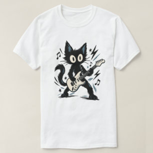 Camiseta Gato Preto Engraçado Rocker Guitarra Elétrica Heav