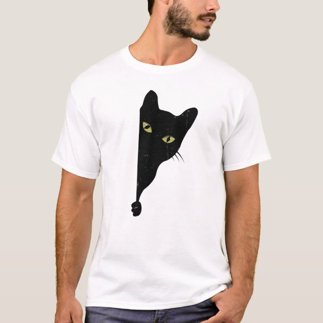 Camiseta Gato Preto Espiando  (Frente)