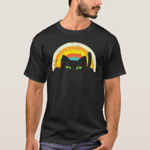 Camiseta Gato Preto Espiando Arco-íris Vintage Halloween Ho
