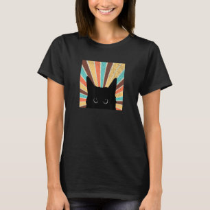 Camiseta Gato Preto Espiando Vintage Retro Pôr do Sol Hallo