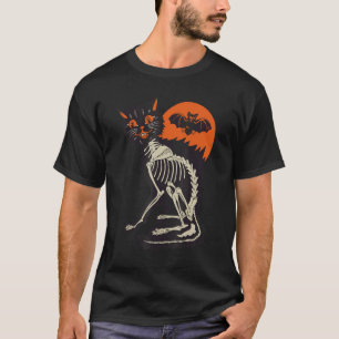 Camiseta Gato Preto Esqueleto Lua de Sangue Noites de Terro