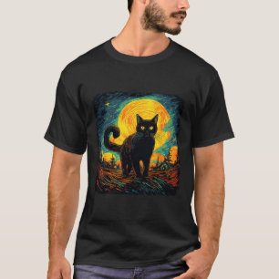 Camiseta Gato Preto Estilo Retro Estilo Cat Art Cat.