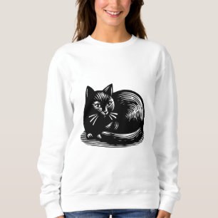 Camiseta Gato Preto Estilo Xilogravura