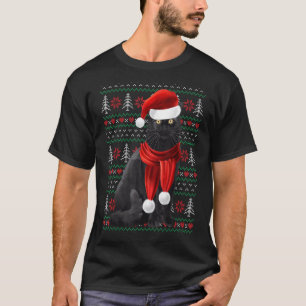 Camiseta Gato Preto Feio do Natal Chapéu de Papai Noel Cach