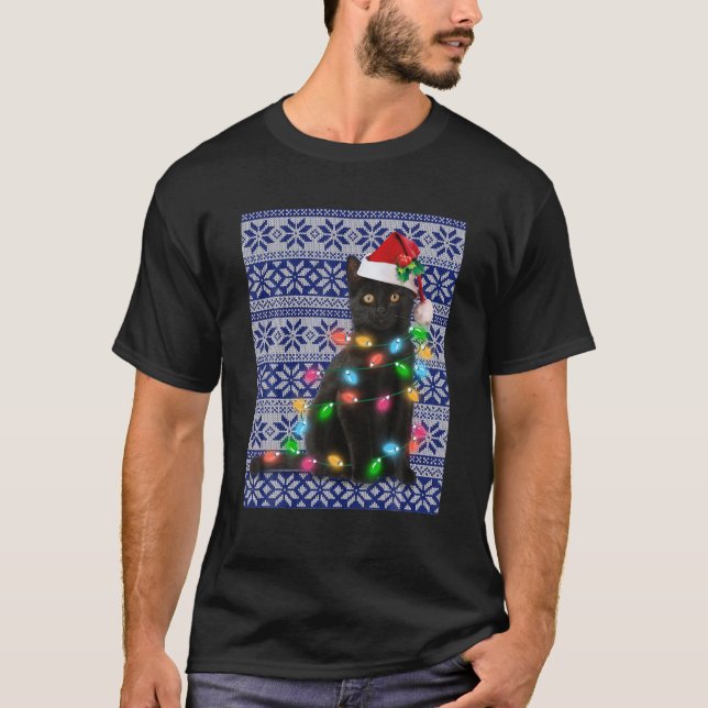 Camiseta Gato Preto Feio Natal Leve T Engraçado Pão Gato (Frente)