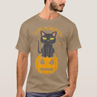 Camiseta Gato Preto Feliz E Meowloween Na Pumpkin Full Moon